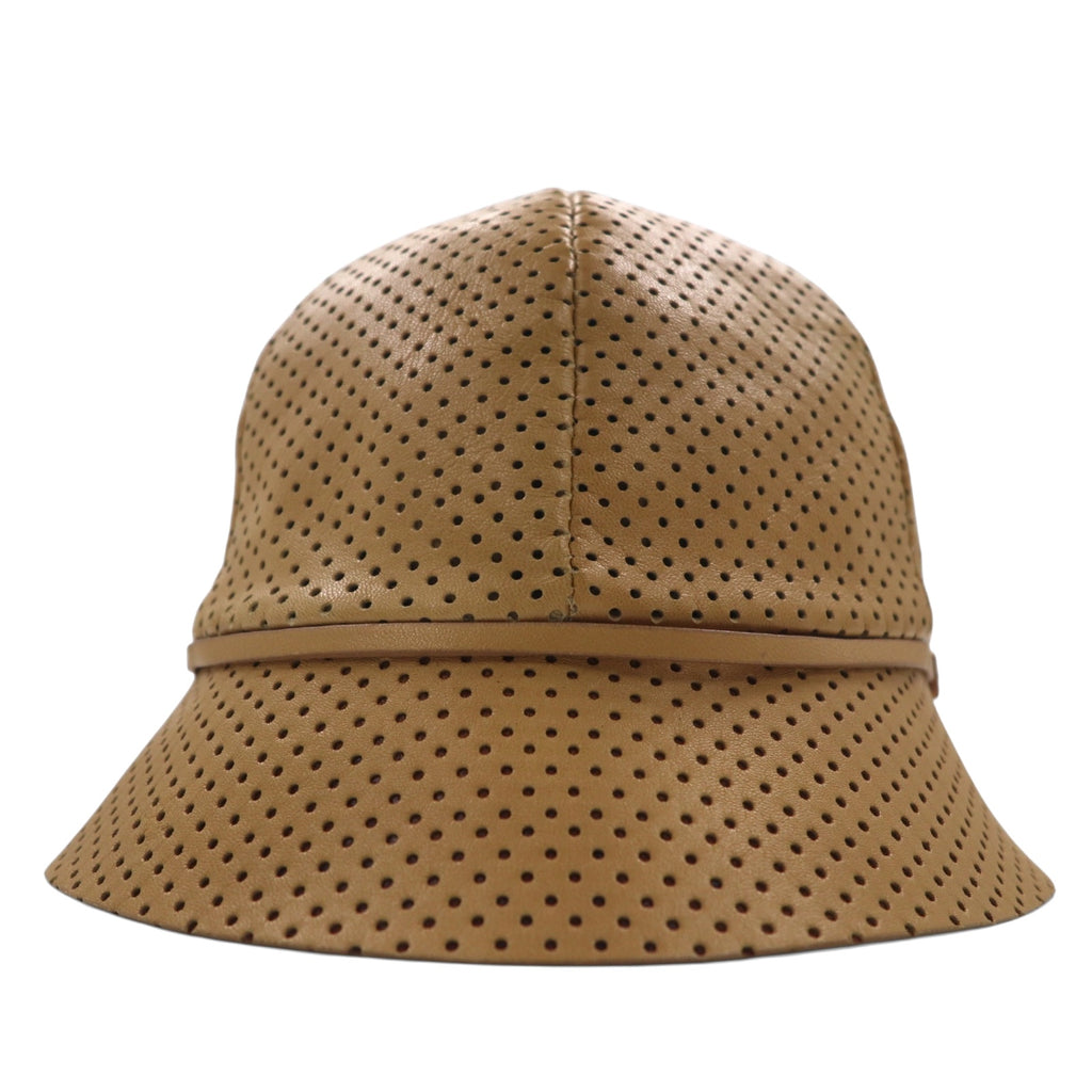 PRADA Italian made lambskin perforated leather bucket hat, M, beige, sheepskin