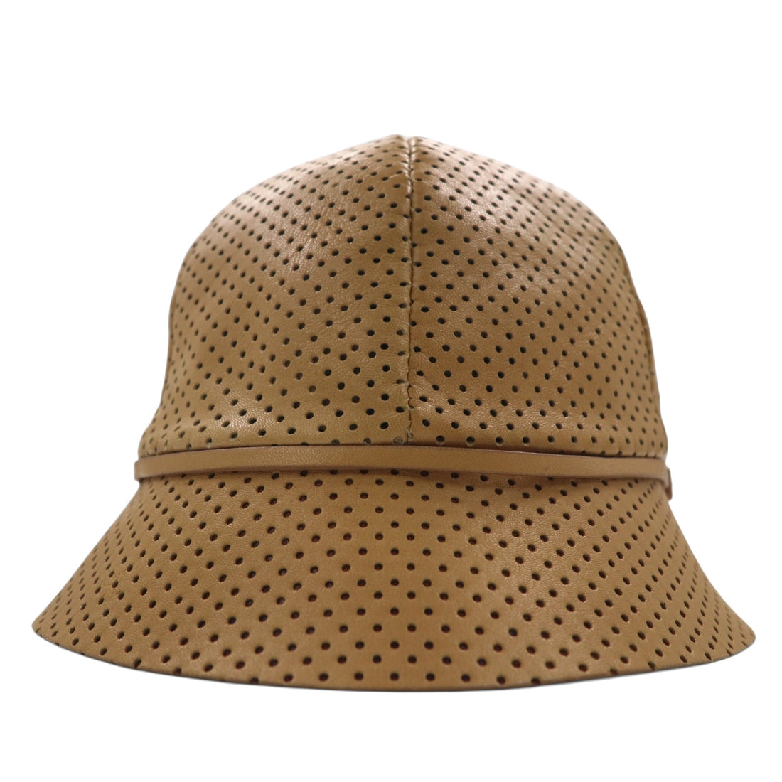 PRADA Italian made lambskin perforated leather bucket hat, M, beige, sheepskin