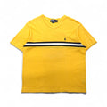 Polo by Ralph Lauren 90s Striped V-Neck Pique T-Shirt, Size L, Yellow Cotton, Small Pony Embroidery