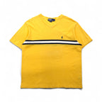 Polo by Ralph Lauren 90s Striped V-Neck Pique T-Shirt, Size L, Yellow Cotton, Small Pony Embroidery