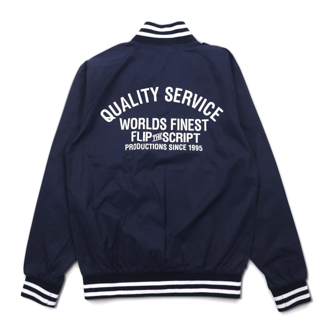 Flip The Script Libre Line Varsity Jacket M Navy Nylon Back Logo Print