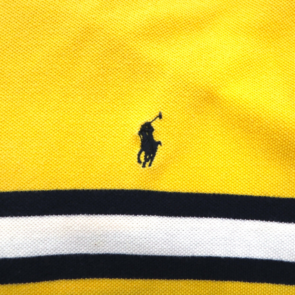 Polo by Ralph Lauren 90s Striped V-Neck Pique T-Shirt, Size L, Yellow Cotton, Small Pony Embroidery