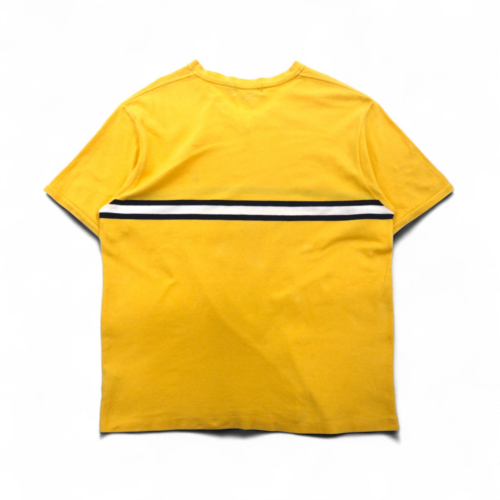 Polo by Ralph Lauren 90s Striped V-Neck Pique T-Shirt, Size L, Yellow Cotton, Small Pony Embroidery