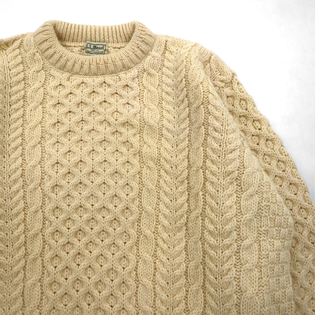 L.L.Bean 90年代 フィッシャーマン アラン ニット セーター XL 生成り ウール アイルランド製