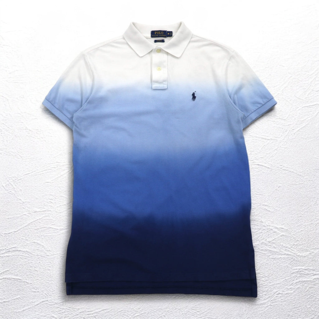 POLO RALPH LAUREN Gradient Color Polo Shirt M White Blue Cotton Small Pony Embroidery