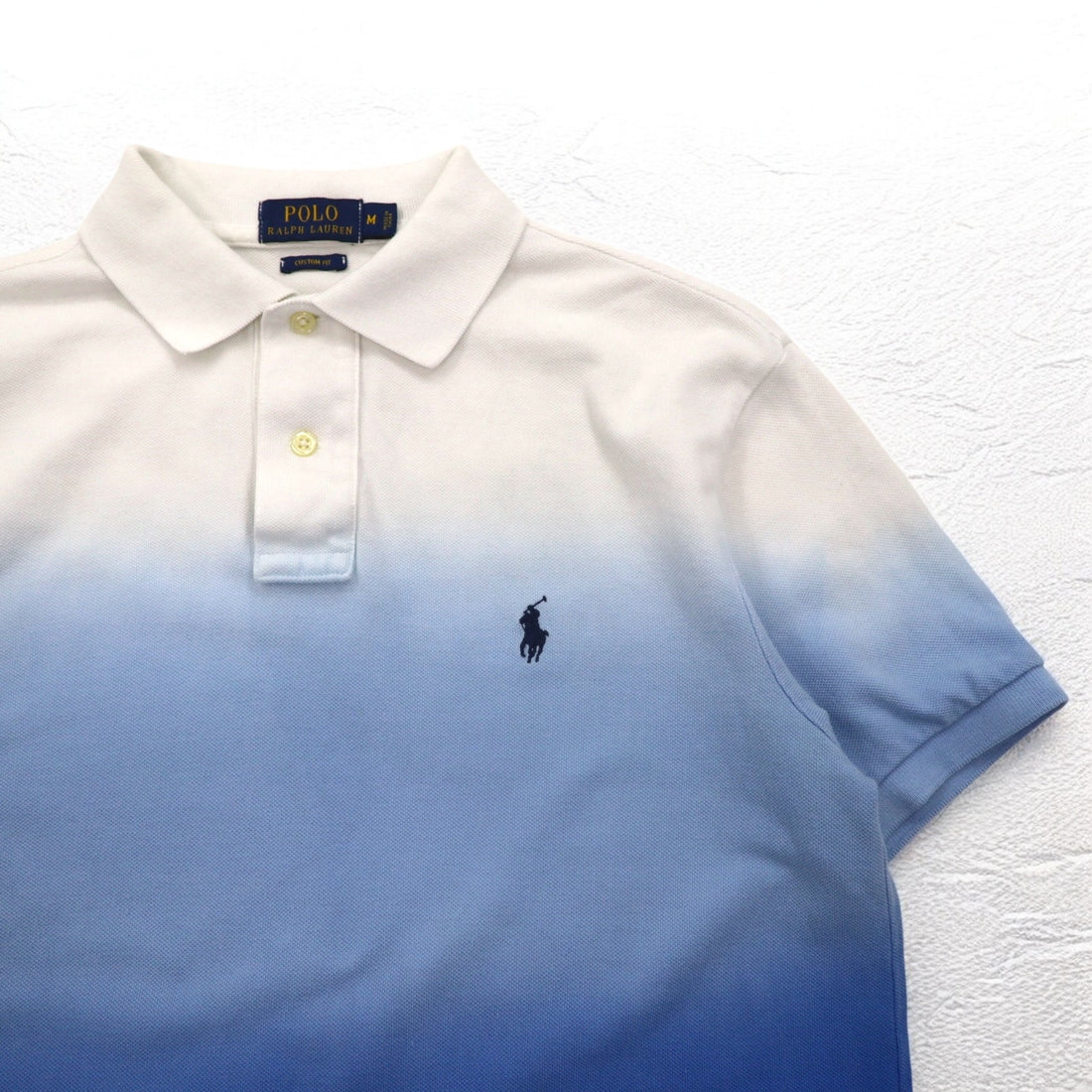 POLO RALPH LAUREN Gradient Color Polo Shirt M White Blue Cotton Small Pony Embroidery