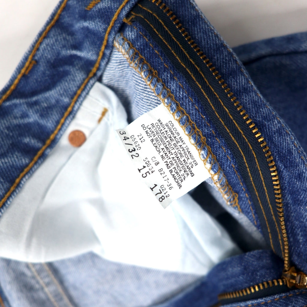 Levi's Made in Canada 90s Orange Tab 634 Baggy Tapered Denim Pants Size 34 Blue Cotton Zipper Fly Button Back 212