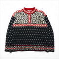 LLBean 90s Made in USA Tyrolean Knit Sweater, Size M, Wool, BA45, Half Button, Metal Buttons, Nordic Pattern, Birdseye Pattern