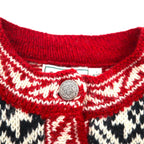 LLBean 90s Made in USA Tyrolean Knit Sweater, Size M, Wool, BA45, Half Button, Metal Buttons, Nordic Pattern, Birdseye Pattern