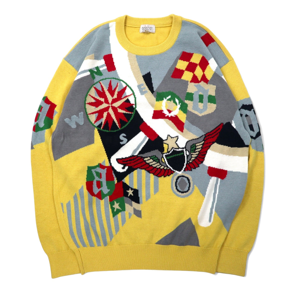 日本然リトテ-古着オンライン-adabat 90年代 総柄 コットンニット セーター 3 イエロー-adabat 90's patterned cotton knit sweater 3 yellow