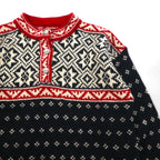LLBean 90s Made in USA Tyrolean Knit Sweater, Size M, Wool, BA45, Half Button, Metal Buttons, Nordic Pattern, Birdseye Pattern