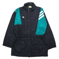 Adidas 90s Nylon Jacket XL Black Nylon Trefoil Logo Drawstring Retractable Hood Silver Tag