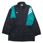 Adidas 90s Nylon Jacket XL Black Nylon Trefoil Logo Drawstring Retractable Hood Silver Tag