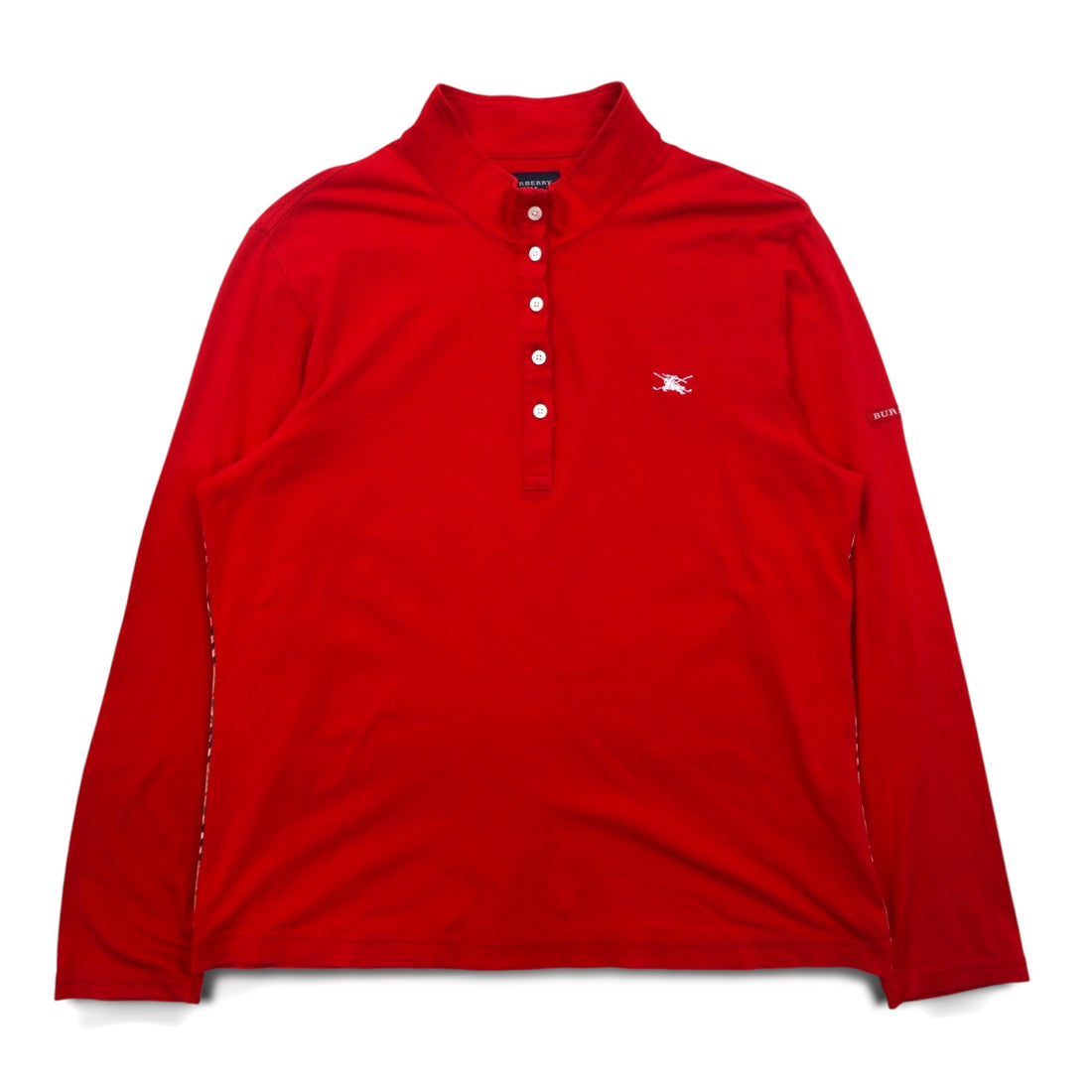 BURBERRY GOLF Half-button High-neck Long-sleeve T-shirt, LL, Red, Cotton, Stretch, Made in Japan
