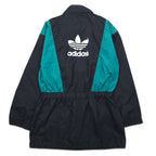 Adidas 90s Nylon Jacket XL Black Nylon Trefoil Logo Drawstring Retractable Hood Silver Tag