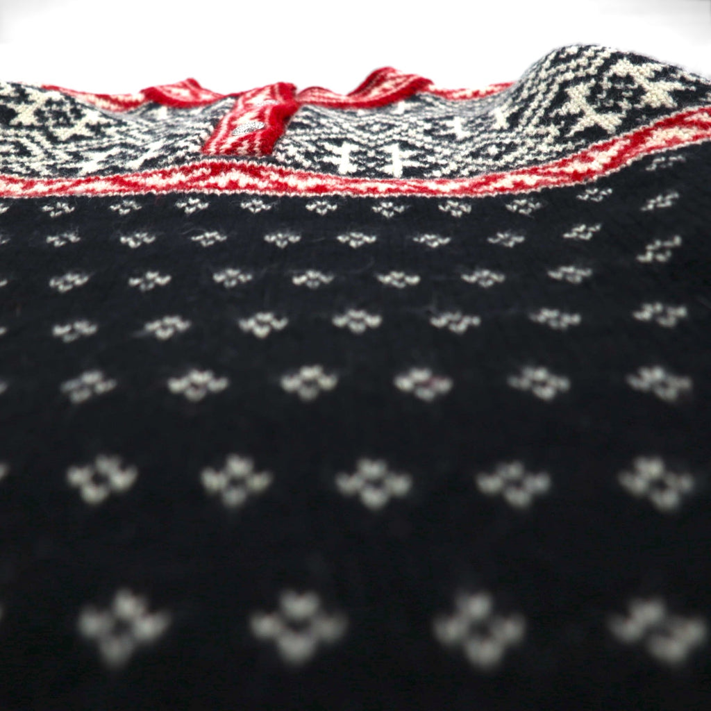 LLBean 90s Made in USA Tyrolean Knit Sweater, Size M, Wool, BA45, Half Button, Metal Buttons, Nordic Pattern, Birdseye Pattern