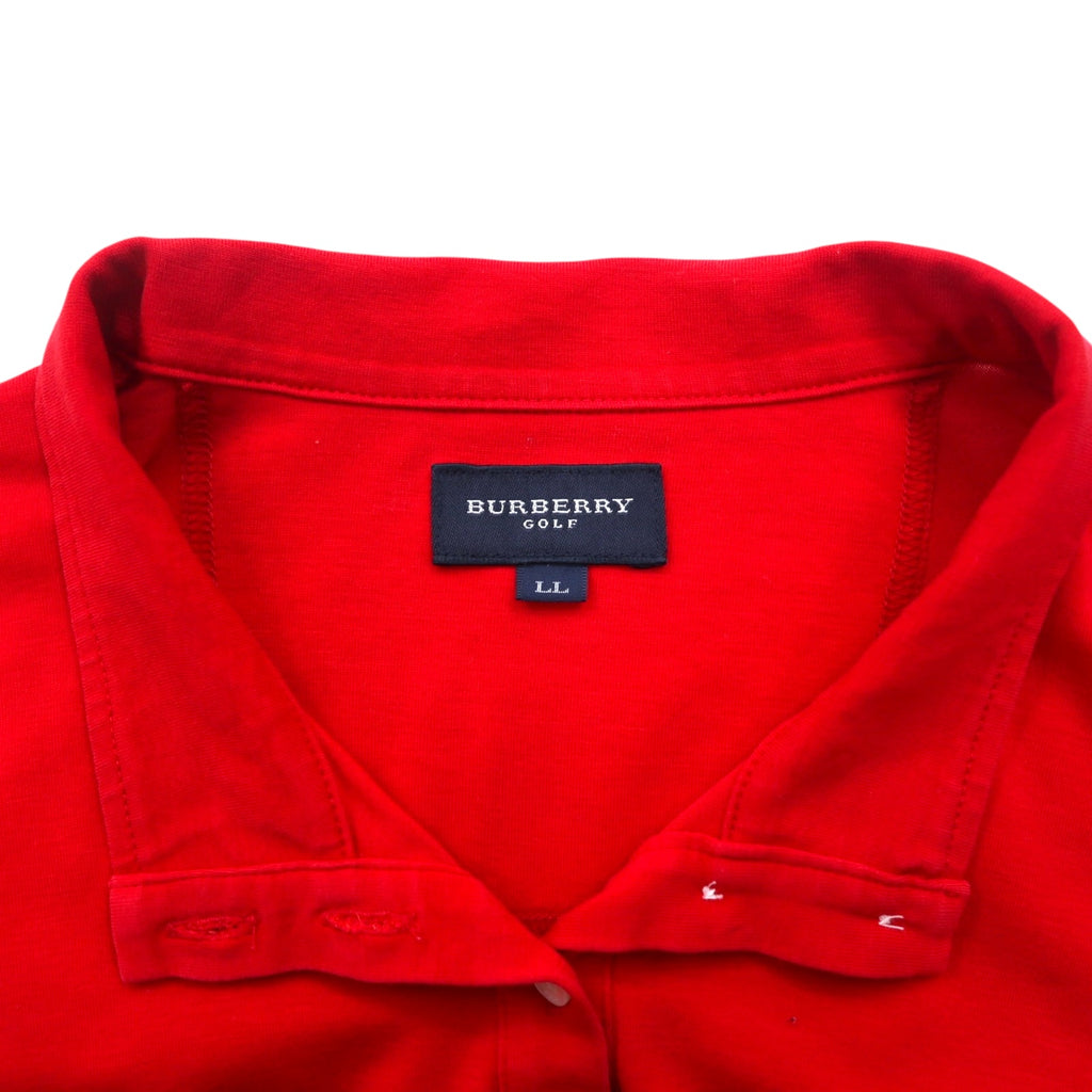 BURBERRY GOLF Half-button High-neck Long-sleeve T-shirt, LL, Red, Cotton, Stretch, Made in Japan