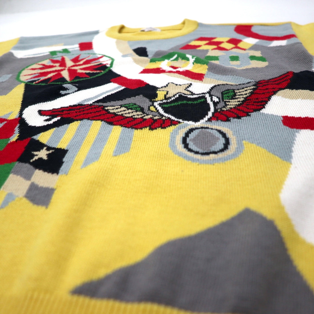 adabat 90s all-over print cotton knit sweater size 3 yellow