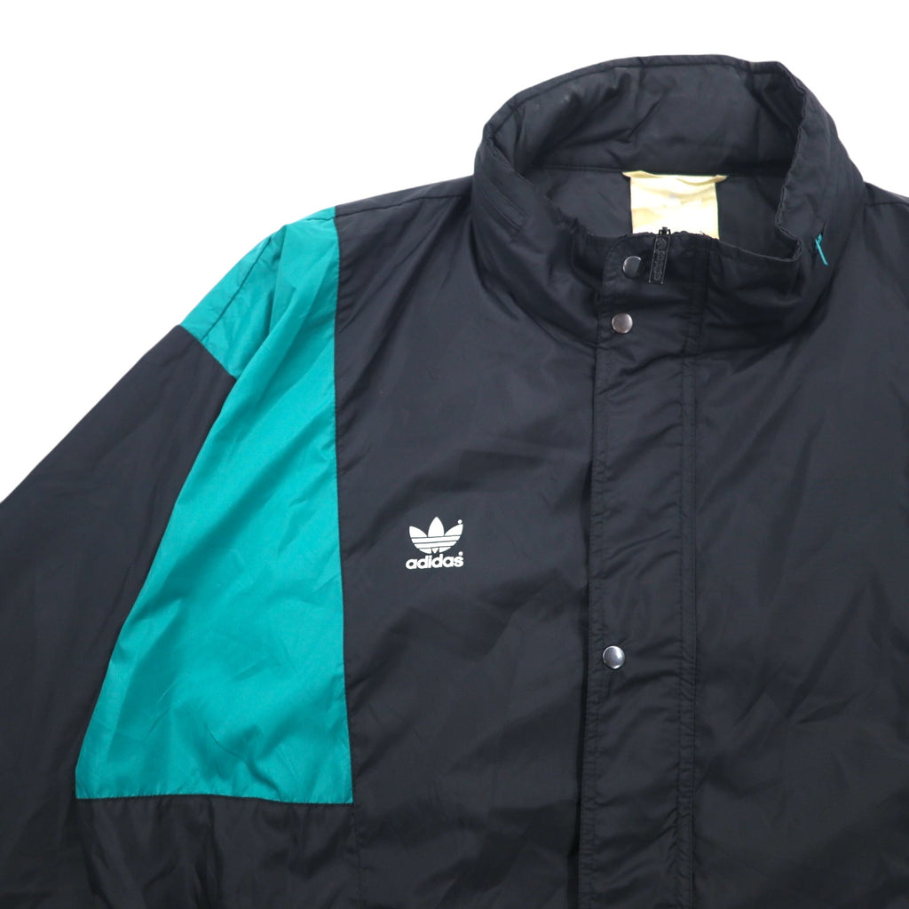 Adidas 90s Nylon Jacket XL Black Nylon Trefoil Logo Drawstring Retractable Hood Silver Tag