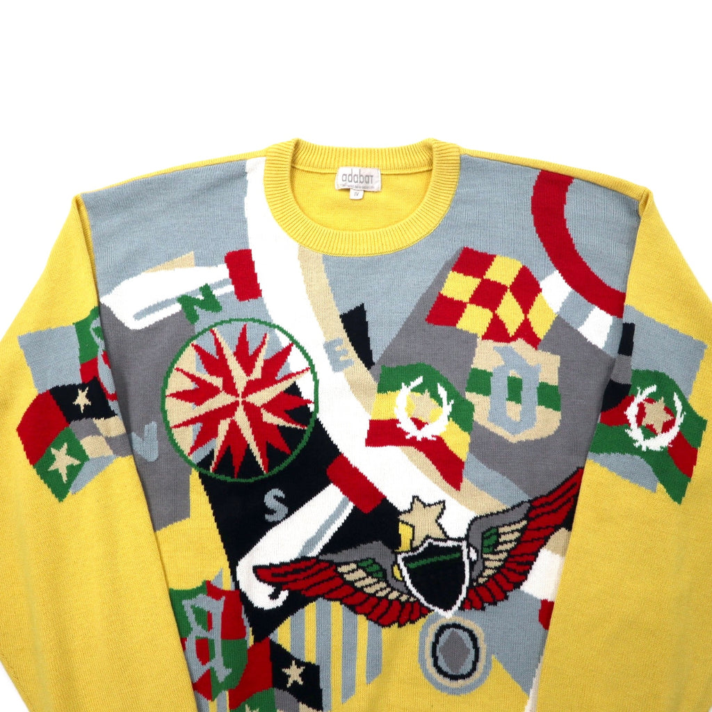 adabat 90s all-over print cotton knit sweater size 3 yellow
