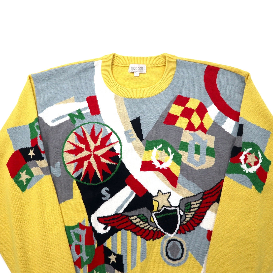 adabat 90s all-over print cotton knit sweater size 3 yellow