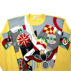 adabat 90s all-over print cotton knit sweater size 3 yellow
