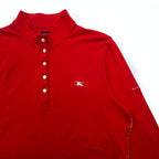 BURBERRY GOLF Half-button High-neck Long-sleeve T-shirt, LL, Red, Cotton, Stretch, Made in Japan