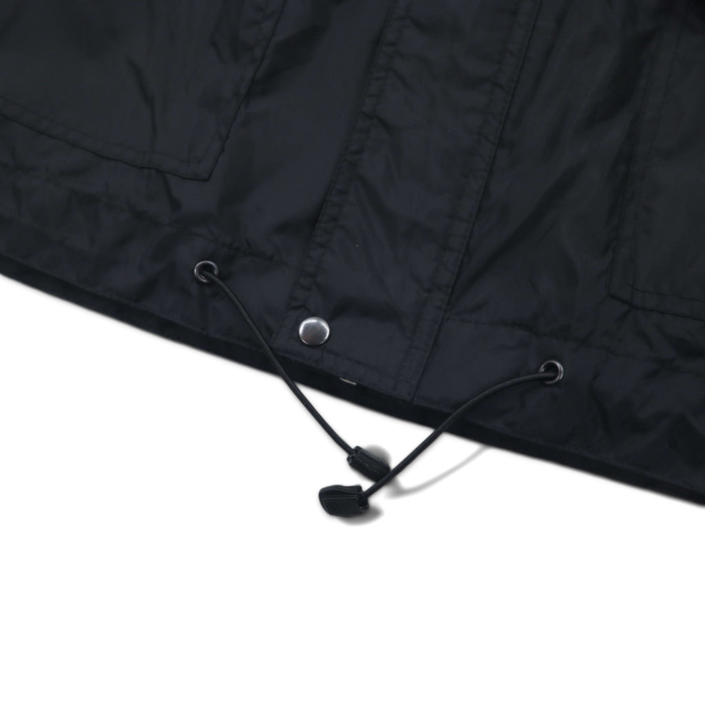 Adidas 90s Nylon Jacket XL Black Nylon Trefoil Logo Drawstring Retractable Hood Silver Tag