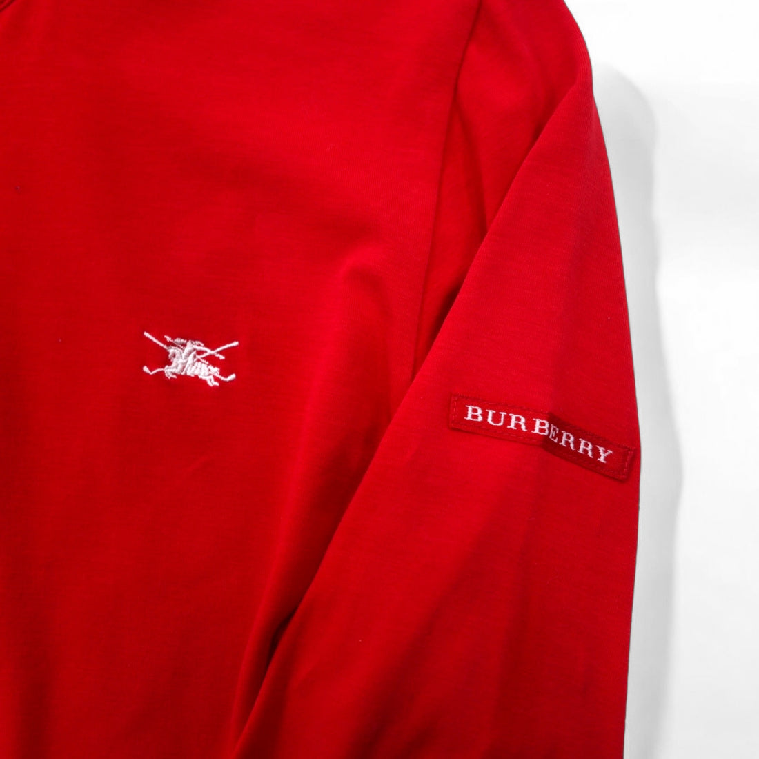 BURBERRY GOLF Half-button High-neck Long-sleeve T-shirt, LL, Red, Cotton, Stretch, Made in Japan