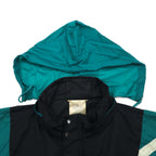 Adidas 90s Nylon Jacket XL Black Nylon Trefoil Logo Drawstring Retractable Hood Silver Tag