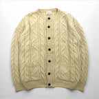 80s England Vintage Aran Cardigan 80年代 イギリス製 フィッシャーマン アラン ニット カーディガン XL 生成り ケーブル編み Cottage Knitwear