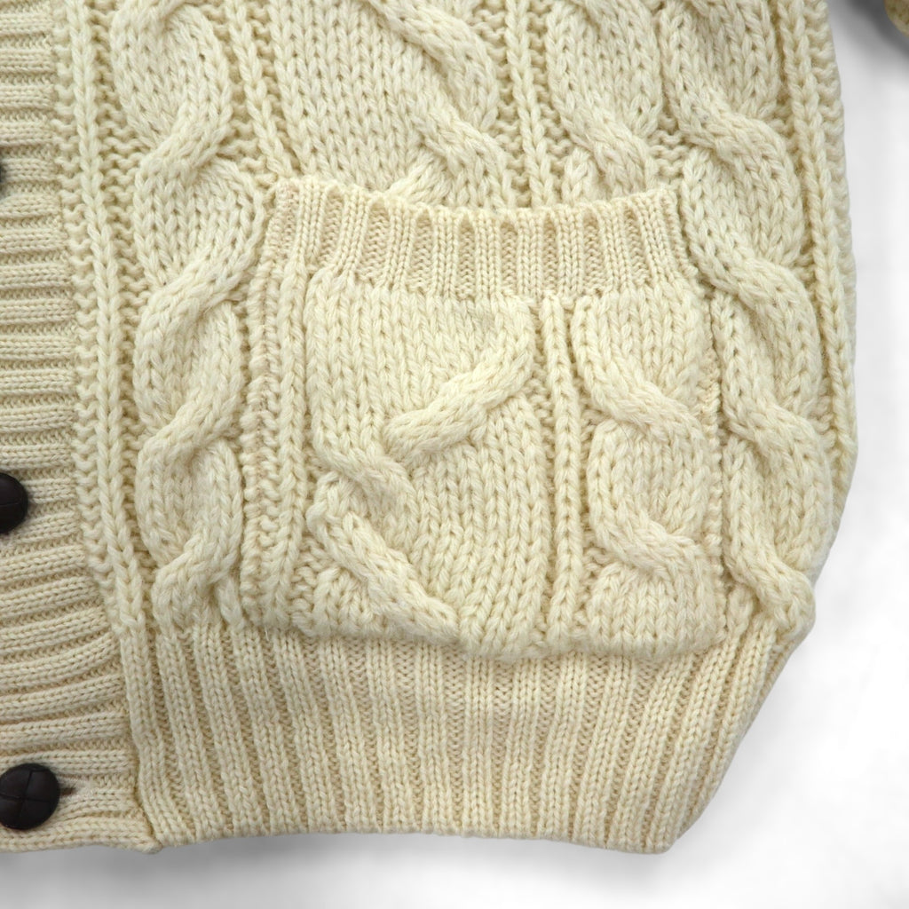 80s England Vintage Aran Cardigan 80年代 イギリス製 フィッシャーマン アラン ニット カーディガン XL 生成り ケーブル編み Cottage Knitwear