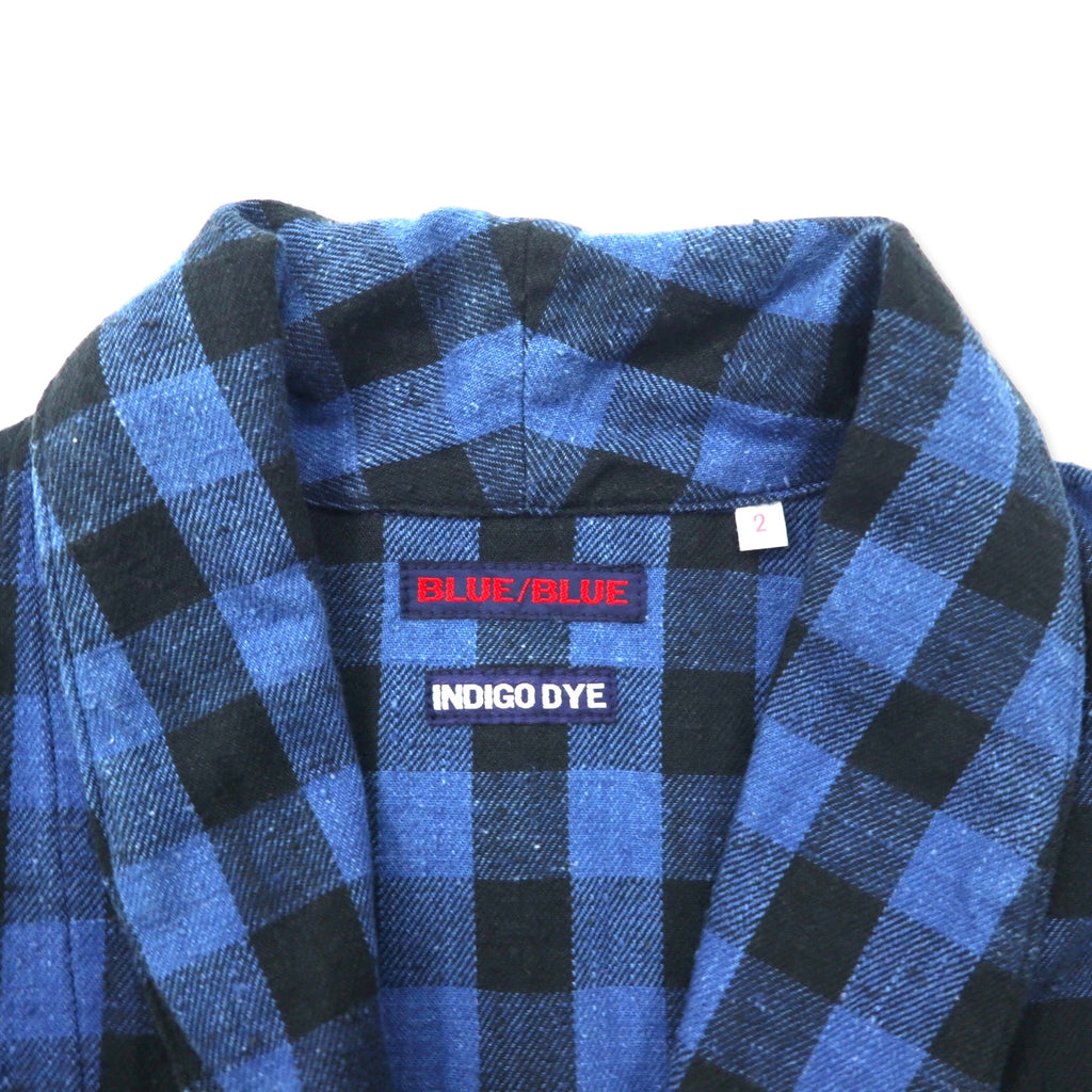 BLUE BLUE ガウンコート チェスターコート 羽織 2 ブルー チェック コットン INDIGO DYE 日本製