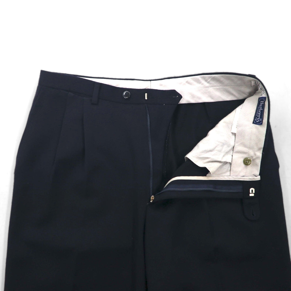 BURBERRY Made in Spain 2-pleat Wide Leg Slacks, Size L, Navy Wool and Old Gabardine
