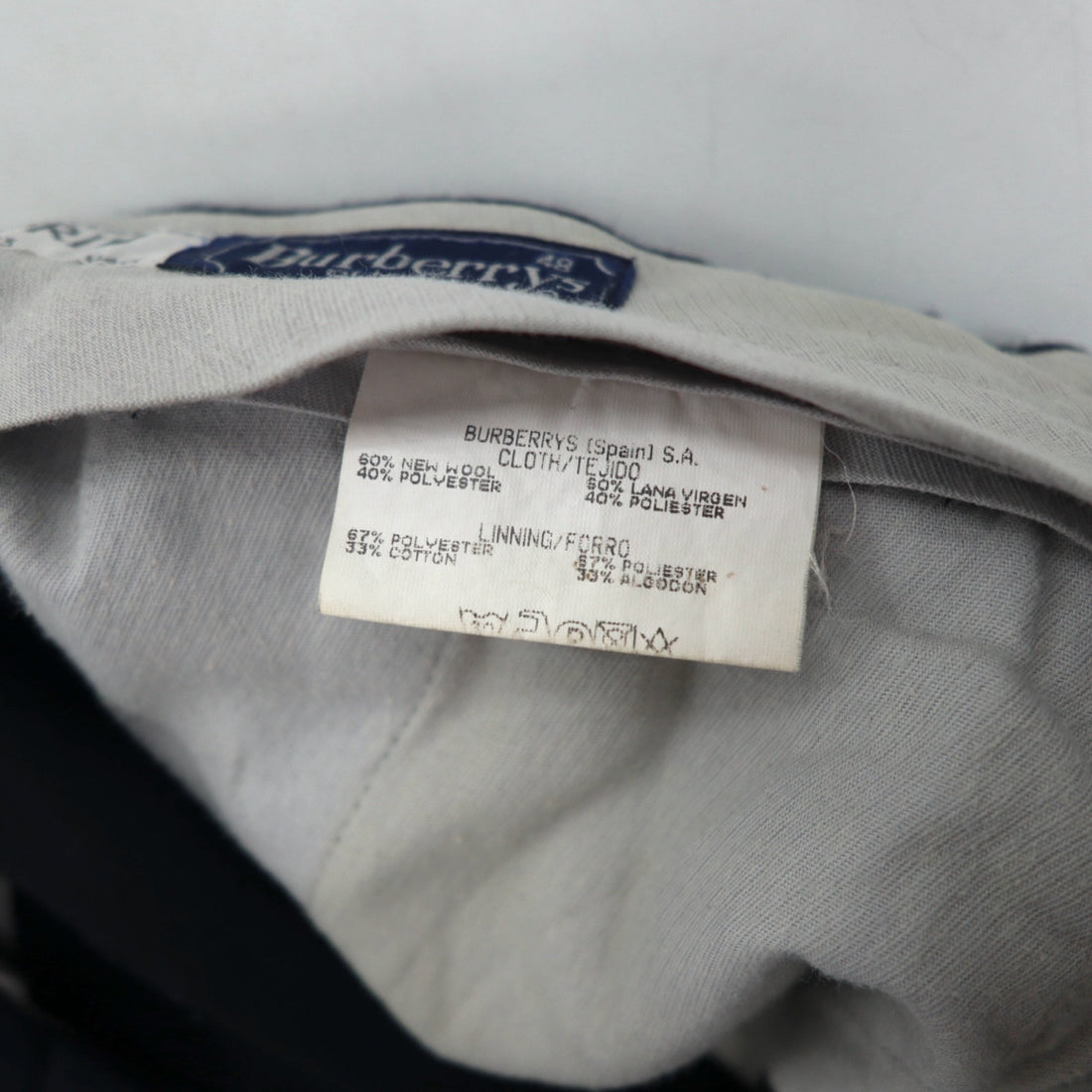 BURBERRY Made in Spain 2-pleat Wide Leg Slacks, Size L, Navy Wool and Old Gabardine