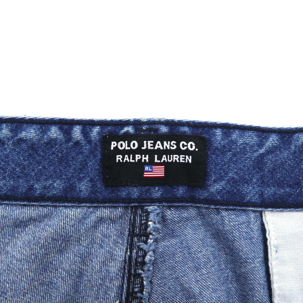 POLO JEANS CO. RALPH LAUREN 90s Baggy Short Denim Cargo Pants, XL, Indigo Blue, Knee-Length