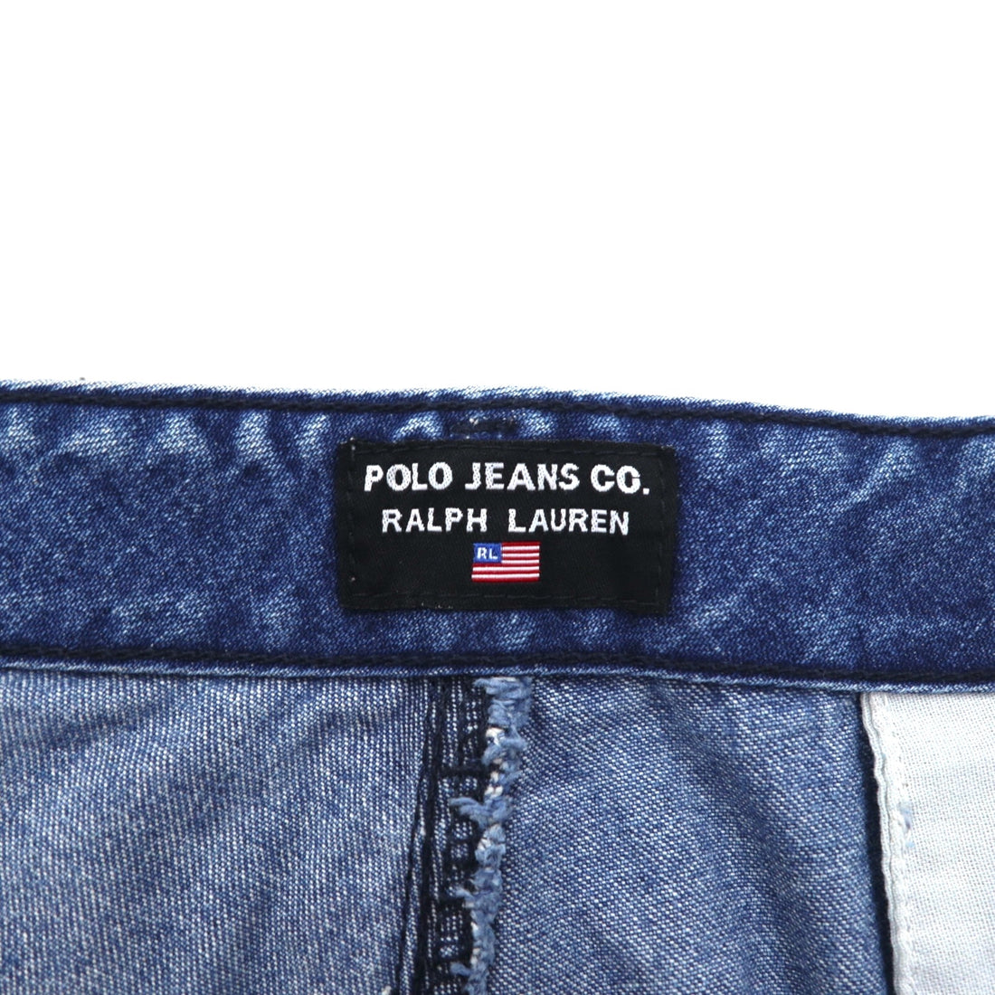 POLO JEANS CO. RALPH LAUREN 90s Baggy Short Denim Cargo Pants, XL, Indigo Blue, Knee-Length