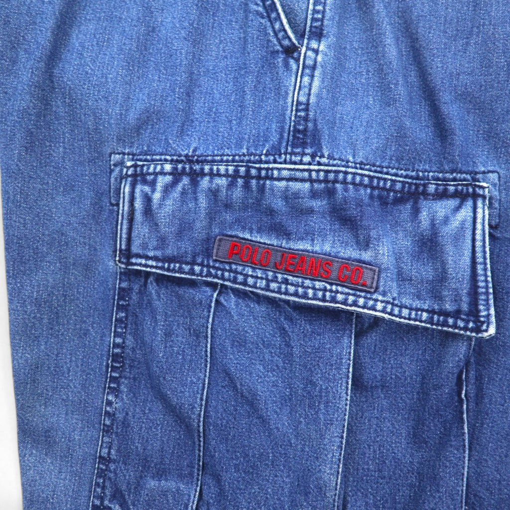 POLO JEANS CO. RALPH LAUREN 90s Baggy Short Denim Cargo Pants, XL, Indigo Blue, Knee-Length