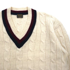 Brooks Brothers 90s Childen Knit V-Neck Sweater, Size XL, Off-White Merino Wool Cable Knit