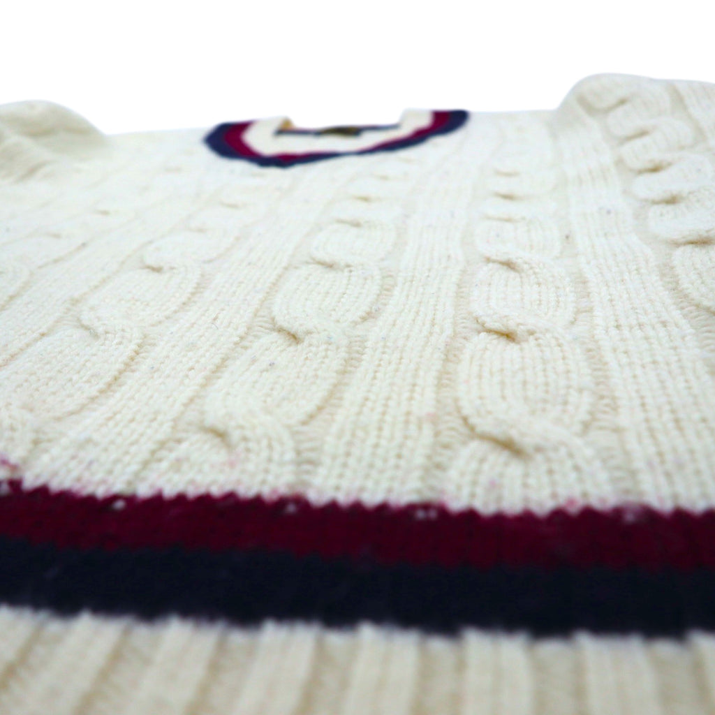 Brooks Brothers 90s Childen Knit V-Neck Sweater, Size XL, Off-White Merino Wool Cable Knit