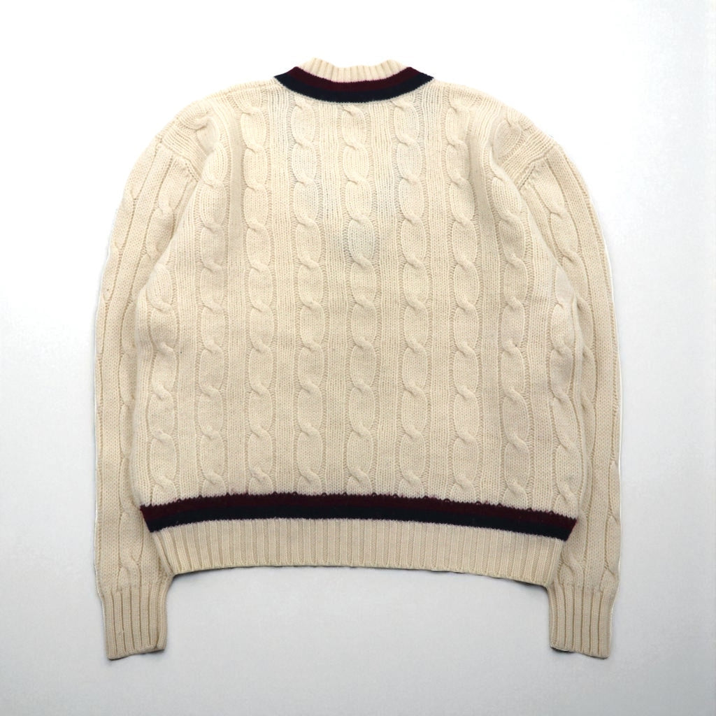 Brooks Brothers 90s Childen Knit V-Neck Sweater, Size XL, Off-White Merino Wool Cable Knit