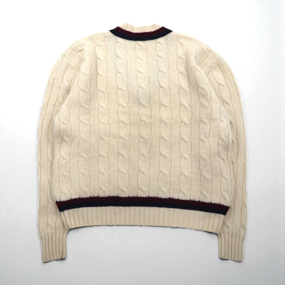 Brooks Brothers 90s Childen Knit V-Neck Sweater, Size XL, Off-White Merino Wool Cable Knit