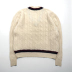 Brooks Brothers 90s Childen Knit V-Neck Sweater, Size XL, Off-White Merino Wool Cable Knit