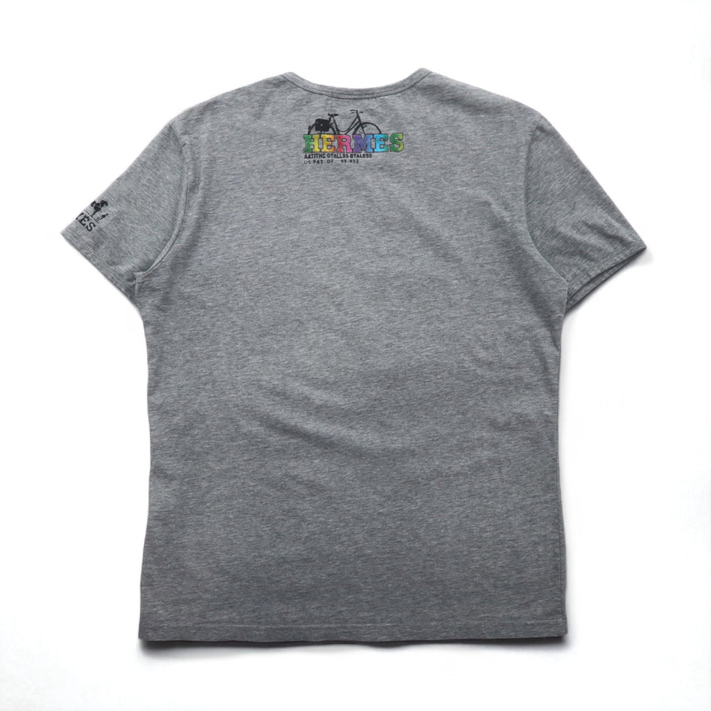 HERMES イタリア製 フォトグラフィック プリント Tシャツ XL グレー コットン ALINE