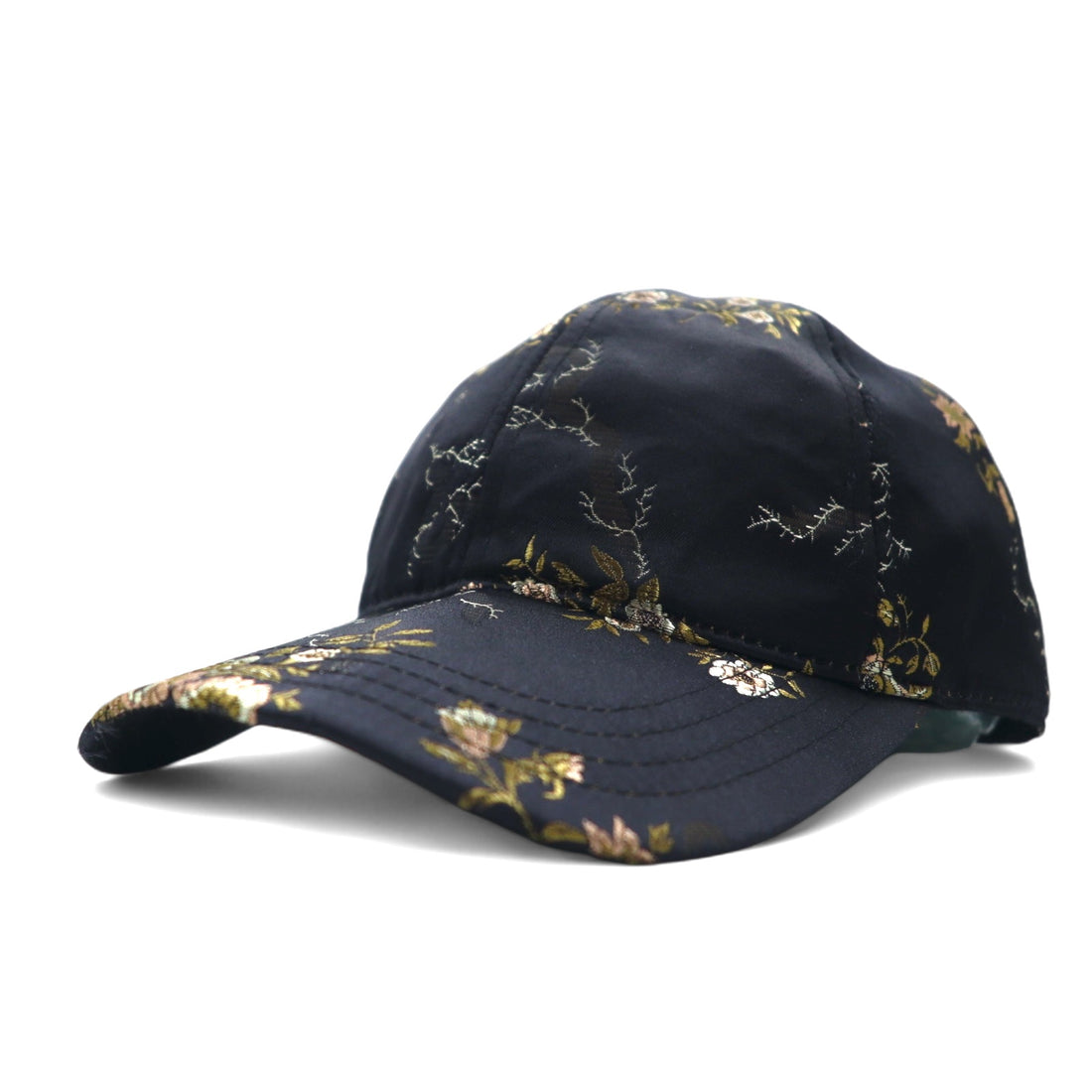 TIME AND TRU Souvenir Embroidered Satin Cap ONE Black Polyester Floral