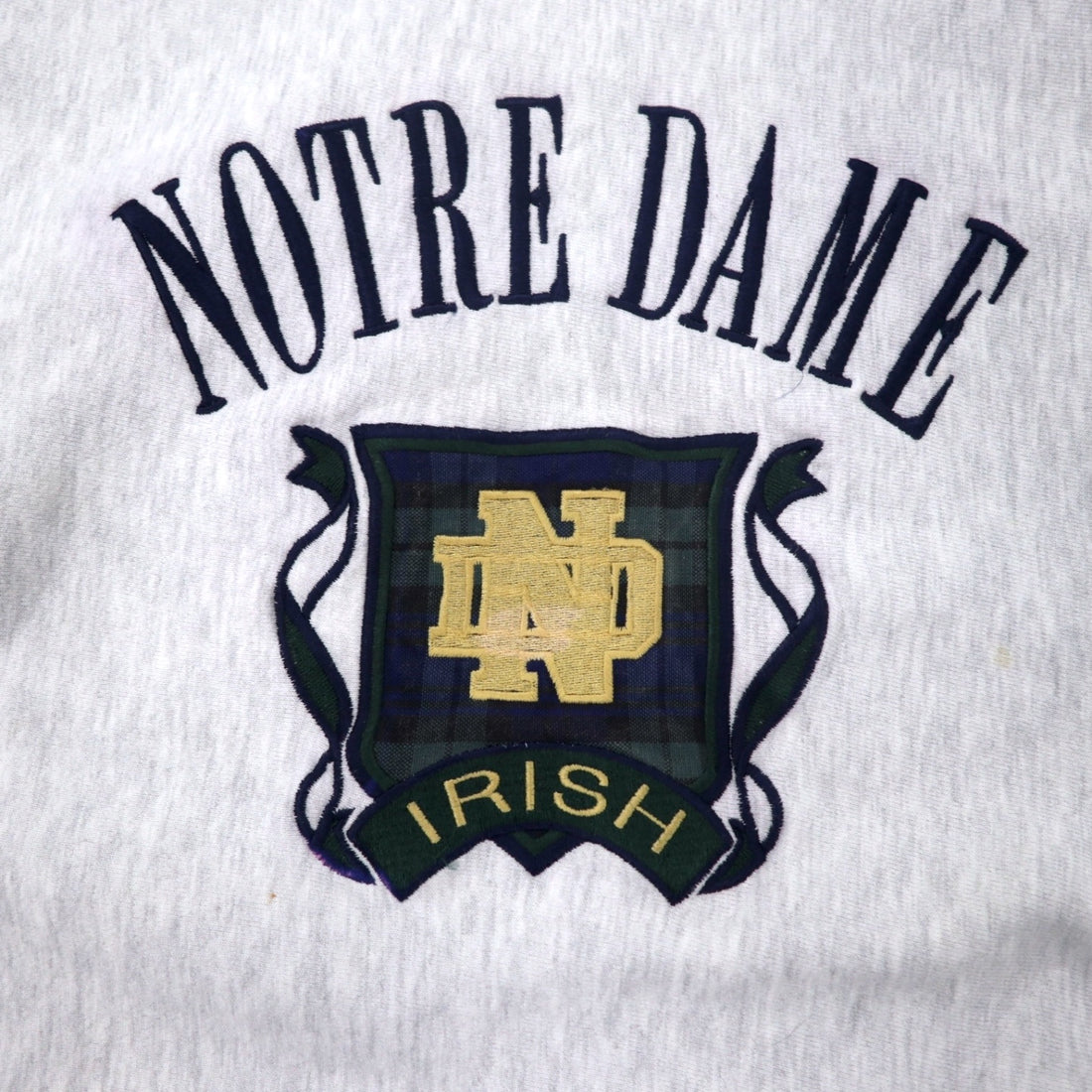 MV SPORT USA製 90年代 PRO WEAVE リバースウィーブ カレッジ刺繍 スウェット XL グレー コットン 裏起毛 NOTRE DAME アーチロゴ