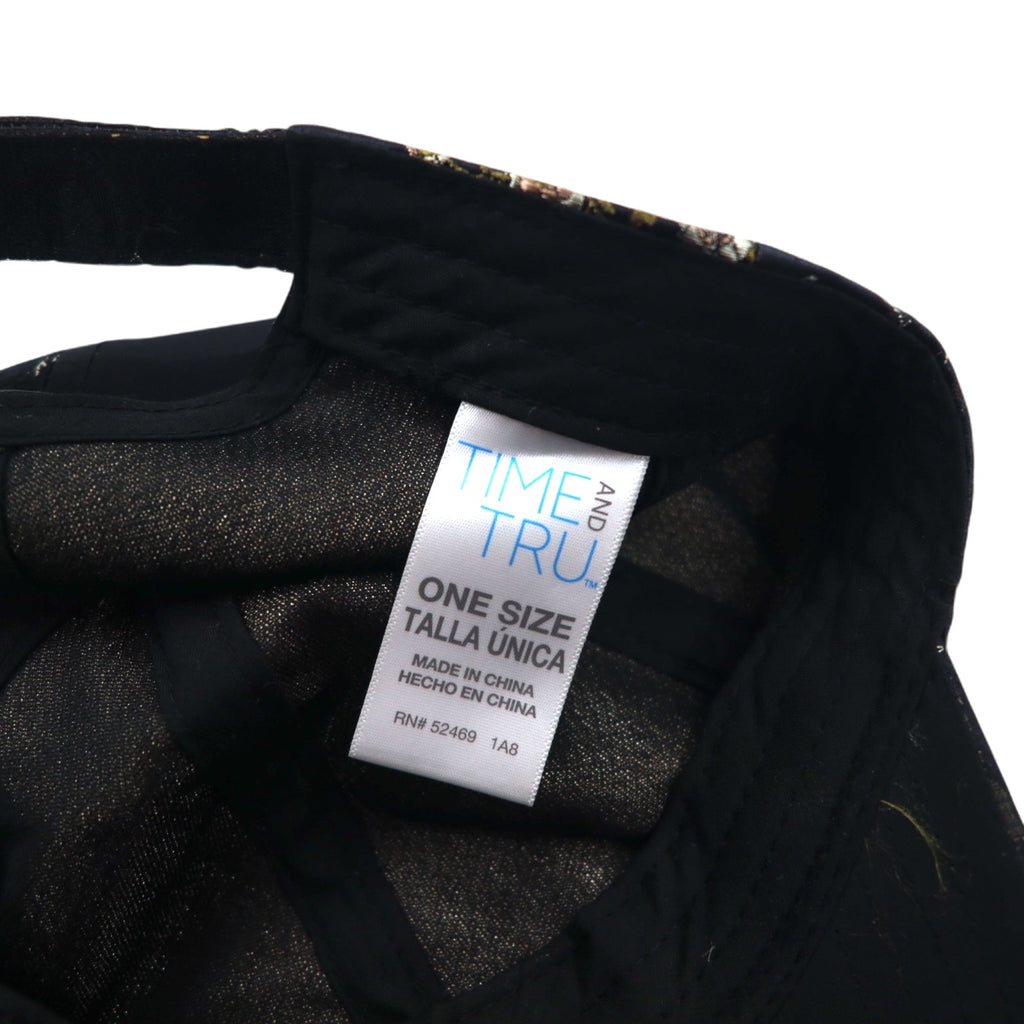 TIME AND TRU Souvenir Embroidered Satin Cap ONE Black Polyester Floral
