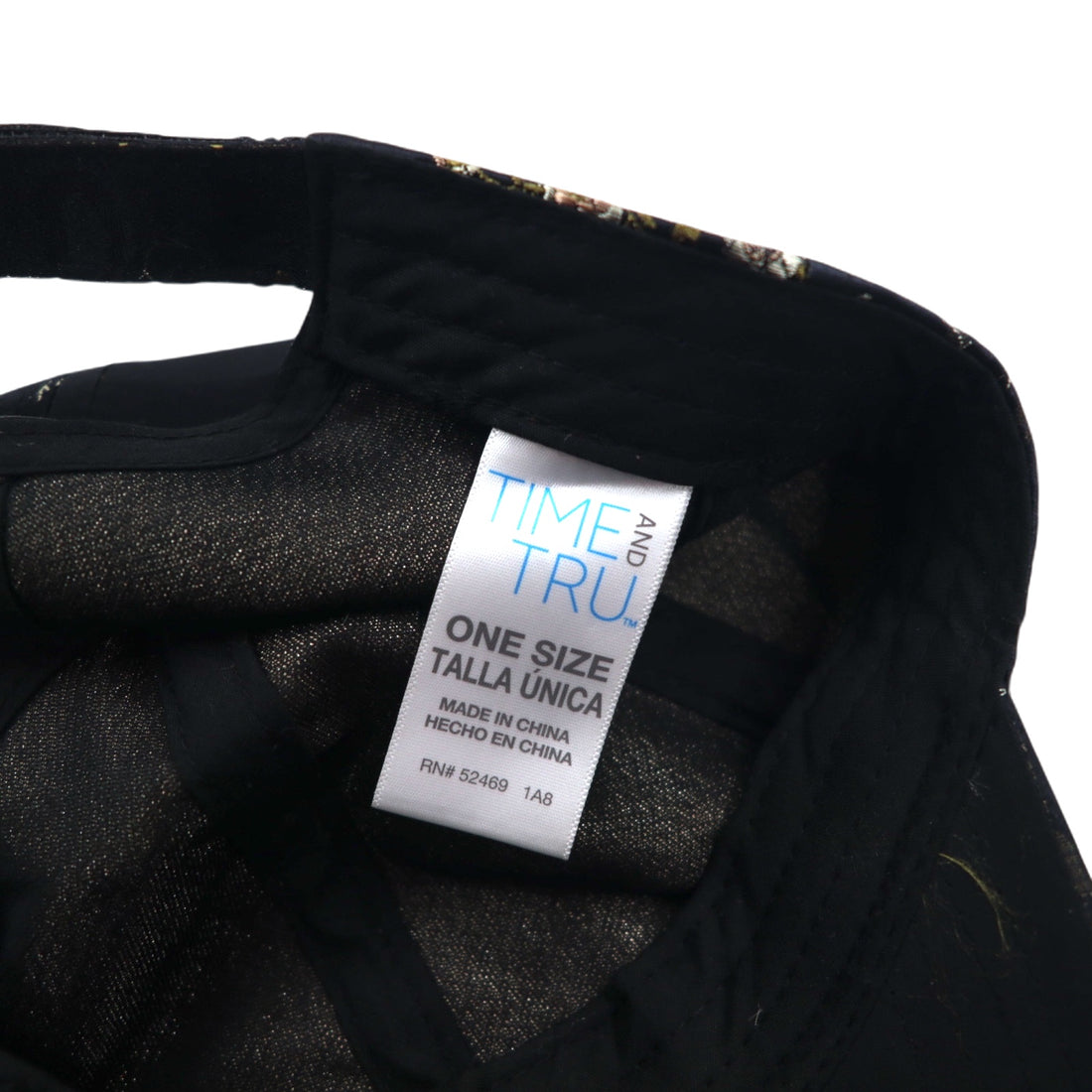TIME AND TRU Souvenir Embroidered Satin Cap ONE Black Polyester Floral