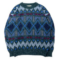 日本然リトテ-古着オンライン-SANTANA 90年代 総柄 ニット セーター L グレー アクリル-Santana 90's Patterned Knit Sweater L Gray Acrylic