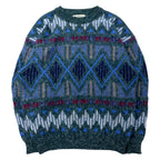 日本然リトテ-古着オンライン-SANTANA 90年代 総柄 ニット セーター L グレー アクリル-Santana 90's Patterned Knit Sweater L Gray Acrylic